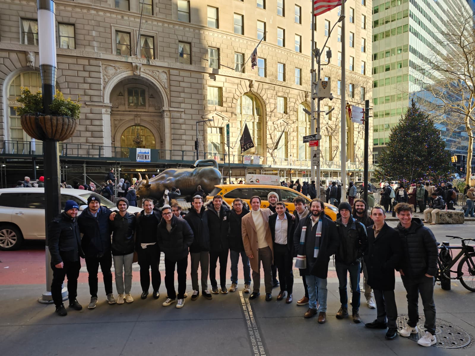 J³ Networking Week 2025 group photo at the Wall Street bull